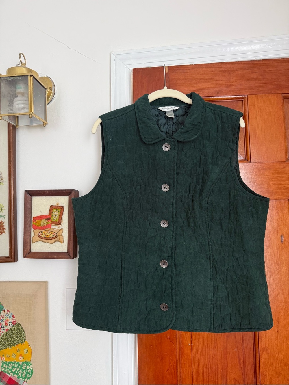 Christopher & Banks Quilted Forest Green Sleeveless Button Vest